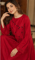 Vibrant Red Hand-Embroidered 2-Piece Panel Frock Suit | Nyrel Clothing