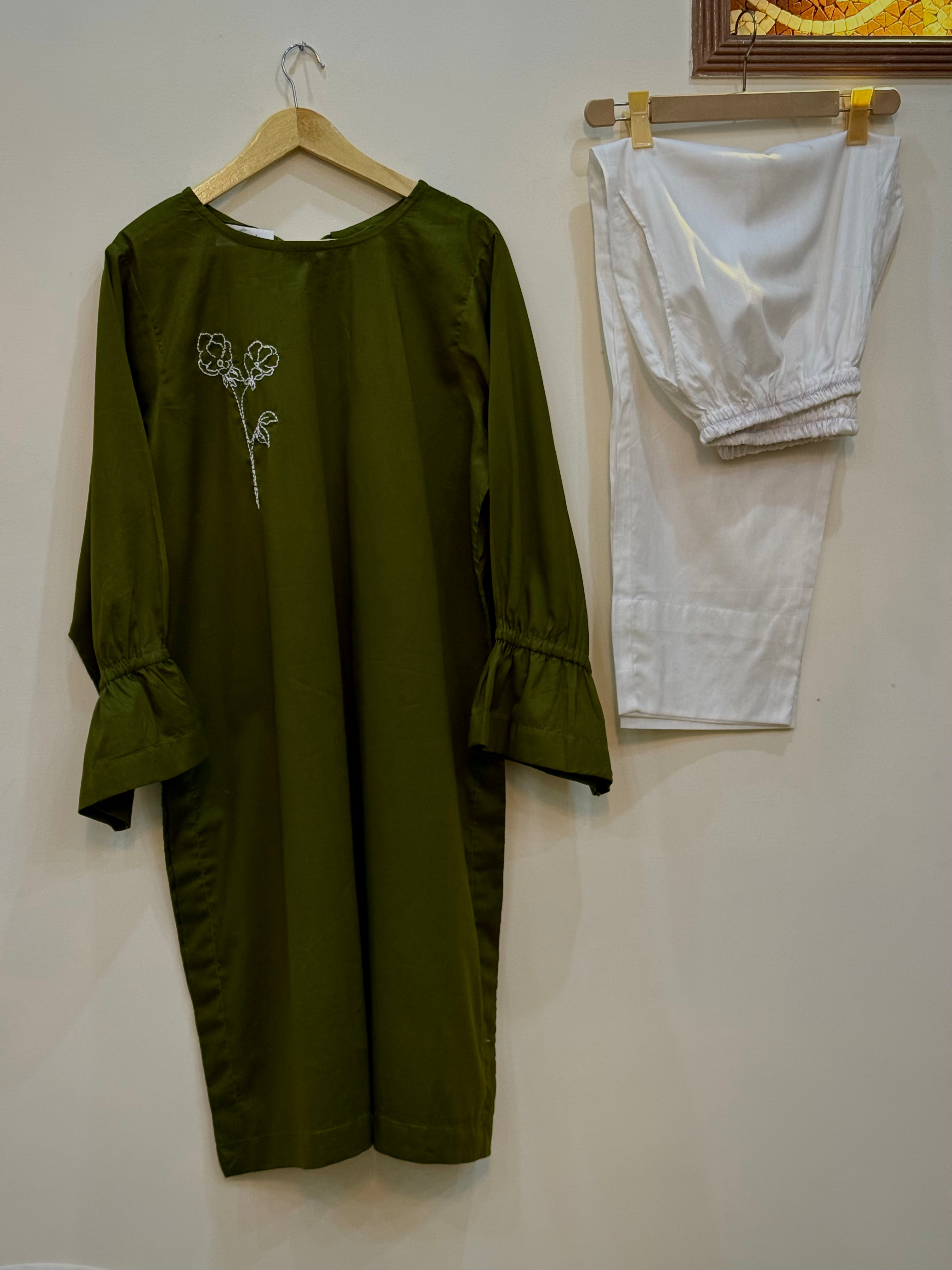 Olive Green Hand-Embroidered 2-Piece Lawn Suit | Nyrel Clothing